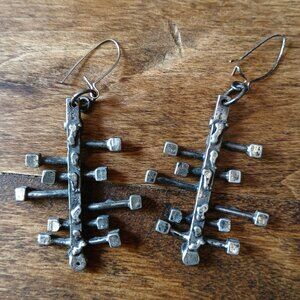 Vintage rare MCM Brutalist silver drop earrings - Signed, possibly Larin??